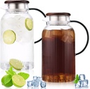 2 Pack 68 oz Glass Pitcher with Lid and Handle,Vintage Glass Water Pitcher for Fridge,Lemonade, Sun Iced Tea Pitche,Coffee Carafe Beverage Serveware.Juice Jugs for Hot/Cold Drinks and Milk-Stripe