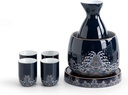 LJYT Sake set with warmer, including electric thermostat, warm pot, sake pot, sake cup, with tray (Color : With Electric Base, Size : 4 cups)