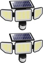 Onforu 4500LM Solar Lights Outdoor, 3 Heads Security Lights with Remote Control, IP65 Waterproof Motion Sensor Lights, 3 Modes Flood Lights for Wall, Porch, Yard, Outside, 2 Pack