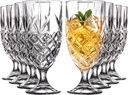 Royalty Art Kinsley Lowball Whiskey Glasses Set, 8 Long-Stem Tumbler, Tall Goblet Style Glassware for Hosting Parties, Events, or Evening Dinners, Bourbon, Scotch or Liquor