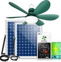 Solar Ceiling Fan Light with Battery, 20" Outdoor Ceiling Fans with Adjustable Thermostat & 2pcs 15W Bifacial Solar Panels, Solar Powered Fan for Gazebo, Chicken Coop, RV (Green)