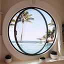 360° Rotating Round Window, 27.6" Tempered Glass Porthole Window, Metal Pivot Casement Window with Handle, Home Indoor Ventilation Windows Replacement for Kitchen Bedroom Living Room