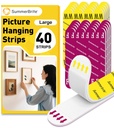 Large Picture Hanging Strips Heavy Duty, Damage Free Picture Hangers for Walls Without Nails/Tools, Wall Sticky Hook and Loop Adhesive Strips Kit for Poster, Home, Office, 40 Strips/20Pairs-Large
