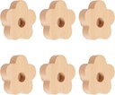 MOROBOR Flower Shaped Wooden Knobs,6pcs Natural Handmade Wood Knob Single Hole Beech Wood Handles for Drawer Wardrobe Cabinet Dresser with Screws& Expansion Tube