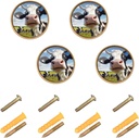 4 Pack Funny Cow Cabinet Knobs Round 1-1/4 Inch (32 mm) Dresser Drawer Pulls Kitchen Cabinet Hardware Handles Knobs for Dresser Kitchen Drawer