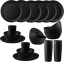 24pcs Dinnerware Sets,Plates and Bowls Sets,Dishes Set for 8,Unbreakable Modern Dish Sets,Reusable Dinning Set,Dishware Sets for Kitchen,Party or Picnic, Dishwasher Safe,Black,BPA free