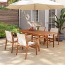 OC Orange-Casual Patio Furniture Set, Acacia Wood Patio Dining Set for 6-8, Outdoor Expandable Table and Chairs Set with Umbrella Hole and Breathable Textilene Fabric for Garden (White, 5 Pieces)