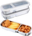 3 Pack Stainless Steel Snack Containers Reusable 23 oz 2 Compartment Bento Lunch Condiment Box with White Lids Divided Food Storage Containers for Office, Home, Daycare, Travel