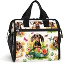 84hoods Insulated Lunch Bag for Women. Large Lunch Box for Work Office Travel Picnic with Adjustable Strap. Gift for Dachshund Lovers Owners. Flowers Garden.