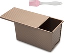 Loaf Pan with Lid - Non-Stick Rectangular Corrugated Bread Pan Bakeware - Toast Box - Dough Capacity 0.99LB (450g) - For Baking Bread and Cake - Complete with a Silicone Basting Brush