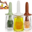 3 Pack 200 ml Oil Dispenser with Brush, 3 IN 1 Glass Olive Oil Dispenser Bottle, Heat Resistant Silicone Basting Brush for Kitchen, Cooking, BBQ, Grilling, Frying, Baking, Sauce