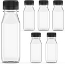 WANBAO 6 Pcs 4 oz Plastic Juice Bottle Reusable Bulk Beverage Containers for household use for Juice, Drinking Milkshake Tea, Milk, Juicing Smoothie Water and Other Beverages, Fridge Storage