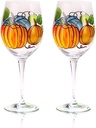 LYFJMUS 2 Pack Hand Painted Pumpkin Fall Thanksgiving Wine Glasses Fall Autumn Pumpkin Goblets with Stem for Thanksgiving Hostess