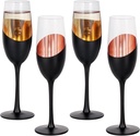 MyGift 8 oz Modern Stemmed Champagne Flutes with Angled Matte Black and Copper Plated Accent, Sparkling Wine Stemware, Wedding Party Toasting Glasses, Set of 4