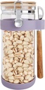 KKC HOME ACCENTS Airtight Borosilicate Glass Canister with Bamboo Clamp Lid & Scoop - Sealed Glass Storage Jar for Coffee Bean,Loose Tea,Cereal,Nut,Flour,Sugar, Pantry Organization - 50 Fl. Oz,Purple