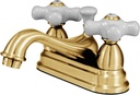 Kingston Brass KS3602PX Restoration 4-Inch Centerset Lavatory Faucet with Porcelain Cross Handle, Polished Brass