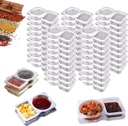 50 PCS Double Compartment Condiment Containers, Small Snack Containers with Lids, Clear Snack Packs Container for Take-out Sauces, Salad Dressing, Travel Snacks (Transparent)