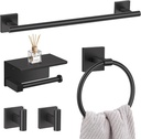 5-Piece Black Bathroom Hardware Set, SUS304 Stainless Steel Bathroom Accessories Set 23.6 inches Towel Bar, Toilet Paper Holder with Shelf, Towel Ring and Two Towel Hooks Wall-Mounted