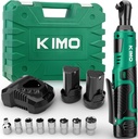 KIMO Cordless Electric Ratchet Wrench Set, 40Ft-lbs, 400RPM, 12V Cordless Ratchet Wrench 3/8" w/ 60-Min Charger, 7Sockets, 1/4" Adapter, Forward/Reverse Switch, 2x2.0Ah Battery, Variable Speed Trigger