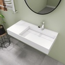 SJ STAR&JANE 36" x 18" Solid Surface Bathroom Vessel Sink, Wall-Mount Sink, Right Bowl Stone Resin Countertop,Durable Floating Vanity Sink