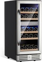29 Bottle Wine Cooler Refrigerator, 15 Inch Dual Zone Built-in Wine Fridge for Home, Kitchen, or Office, Double-Layer Tempered Glass Door with Lock, Digital Temperature Control, Stainless Steel
