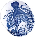 Caskata Lucy the Octopus Melamine Dinner Plates, Set of 4 | Dinner Plates for Entertaining and Everyday Use | Perfect for Home, Beach, Pool and Gifting | Blue on White Color | 10.25 in