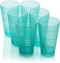 Certified International Santa Fe Teal Set of 6 Premium Acrylic Ice Tea Glass 22 oz – Unbreakable Drinkware with Textured Bubble Design, Shatterproof Tumblers for Indoor & Outdoor Use