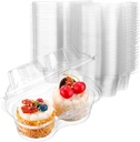 Eaasty 150 Pcs 2 Compartment Plastic Cupcake Containers Disposable Deep Cupcake Carrier Holder Box with Lids Stackable Clear Dessert Container for Muffin Pies Weddings Birthday Party
