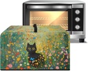 Microwave Oven Dust Cover Decorative Air Fryer Toaster Oven Cover Countertop Microwave Protector for Indoor Kitchen Decor, L, Black Cat Floral Green