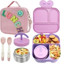 Girls Lunch Box with Bento, Bento Box with 4 Compartment, with Leak Proof Thermo Food Jar, Preppy Corduroy Insulated Lunch Bag for Girl Kids Teens School Travel Picnic, Pink