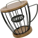 Metal Coffee Organiser Practical Coffee Pods Dispenser Large Capacity Espressos Pods Storage Basket Holder Black Iron Wooden Decorative Tray