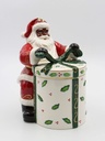 Cosmos Gifts Fine Ceramic Joyful Christmas African American Santa Opening Present Cookie Jar, 10" H
