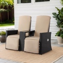 Patio Recliner Loveseat Chair, Adjustable Backrest Wicker Lounge Sofa Set with Storage Table, Outdoor Wicker Loveseat for Balcony, Porch, Lawn (Beige)