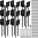 Fence Post Holder Ground Spike Use for Concrete Deck - Post Anchor Metal Black Powder Coated 4 Inches x 4 Inches (Inner Dia 3.5x3.5) 8 Pack