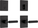 Kwikset Mirada Reeded Front Door Lock Handle and Deadbolt Set, Entry Handleset with Interior Reversible Lever, Matte Black, Pick Resistant SmartKey Rekey Deadbolt Security, with Microban Protection
