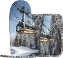 Winter Cable Ski Lift Oven Mitts and Pot Holder 2-Piece Set,for Cooking Barbecue, Pot Lid, Microwave,Heat-Resisting