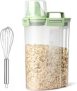 Rice Airtight Dry Food Storage Containers, BPA Free Plastic Storage Bin Dispenser with Pourable Spout, Measuring cup for Cereal, Flour and Baking Supplies, Include a Stainless Steel Whisk