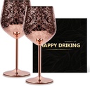 Etched Stainless Steel Wine Glasses Set of 2, Rose Gold Halloween Unbreakable Wine Glasses, 17 oz Royal Style Metal Wine Goblets, Etched with Engravings Wine Glass, Unique Anniversary Steel Gifts