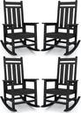 KINGYES Outdoor Rocking Chair Set of 4, All-Weather Patio Rocking Chairs for Porch, HDPE Rocking Outdoor Chairs with High Back for Adult, Heavy Duty Outdoor Patio Rockers for Garden, Lawn, Black