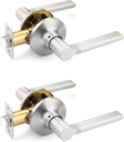 Mengico 2 Pack Brushed Nickel Interior Door Knob, Heavy Duty Passage Lever Door Handle for Closet Hallway,Modern Square No Lock Lever Door Handles