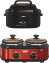 Sunvivi Roaster Oven and Slow Cooker, Turkey Roaster 24 QT with Unique Defrost/Warm Function,Black, 2 Pot Small Mini Crock Buffet Server and Warmer, Red
