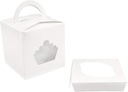 O'Creme White 4-Inch Cube Cake Box with Handle and Crown-Shaped Windows, Plus Insert for Standard Cupcake - Pack of 25