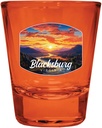 R and R Imports Blacksburg Virginia Blue Ridge Sunset Design Souvenir Full Color 2oz Shot Glass Orange 4-Pack