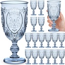 18 Pack Plastic Goblets 10oz Upgrade Vintage Water Goblet Plastic Wine Glasses Colored Retro Embossed Glassware for Party Wine Bar Juice Baby Shower Wedding Reception Grand (Blue)