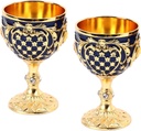 TOPINCN Gold Vintage Metal Goblet Set of 2, Romantic Retro Embossed Stemmed Glass Wine Cups for Cocktails Tea, Zinc Alloy Decorative Glassware for Home Bars Wedding Parties, 3 Colors