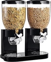 Countertop Cereal Dispenser Dry Food Dispenser Dual Containers Distributes Evenly Twist Operation Kitchen Essentials Cereal Containers Storage for Granola Cereal Cat Food Dry Food(Black)