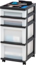 IRIS USA Plastic Drawer Storage Organizer Rolling Cart, with Wheels Casters, 4-Drawers, for Classroom Art Craft Supplies Dresser Closet Bathroom Laundry Room, Black/Pearl