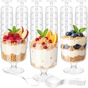 Prasacco 100 Pieces Dessert Cups and Spoons, 50 Pcs 5 oz Mini Plastic Parfait Cup and 50 Pcs Plastic Spoon Round Goblet Cup Clear Dessert Cups for Party Appetizers, Mousse, Ice Cream, Pudding, Fruit