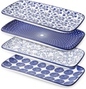 Selamica Ceramic Rectangular Salad Plates Set, Dinner Plate 9.4 Inch Dessert Plates for Party Entertaining, Small Serving Plates for Appetizers, Sushi, Fruit, Set of 4, Vintage Blue