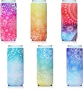 BBTO 6 Pack Slim Can Cooler Sleeves, Reusable Neoprene Bottle Insulated Sleeve, 12 oz Beverage Can Covers for Energy Drink and Beer Cans